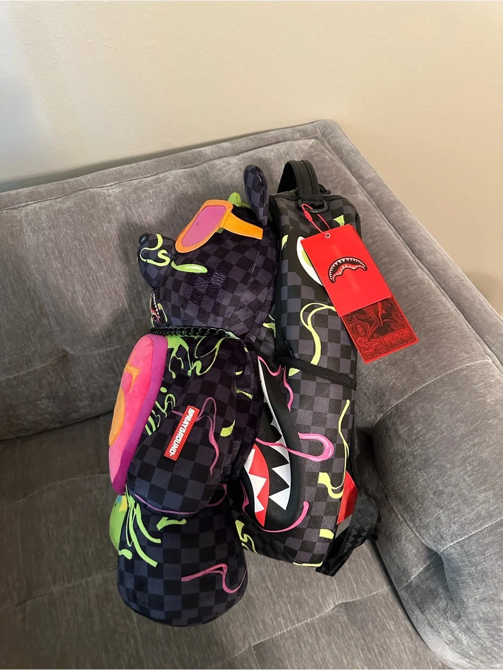 Sprayground Slime Dime Money Bear TEDDYBEAR On Backpack